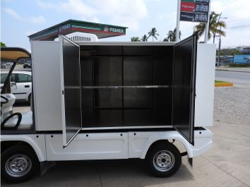 Vehículo eléctrico RoomService Transporte de alimentos con sistema de refrigeración Crossem caja abierta